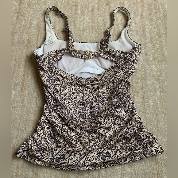 Athleta Paisley Print Ruched Tankini 34B/C Tan Cream Swimwear Top Vacation - Picture 6 of 11